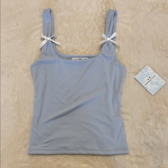 Rebelious Dreamer Tops - NEW! Sky Blue Ribbed Tank with Ribbon Accents